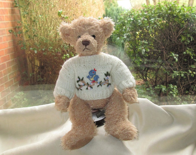 Teddy Bear Clothes Hand Knitted Cream Embroidered Jumper/sweater, Bird