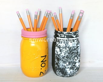 Pencil Mason Jar or Composition Book Mason Number 2 Pencil Jar Teacher Gift First day of school Back to school Desk Decor School
