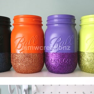 Halloween Mason Jar Set of 4/ Halloween Decor/ Halloween Jars/ Farmhouse/ Home Decor/ Halloween Mason Jars/ Teacher Gifts