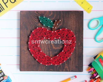 Heart Teacher Apple String Art - Teacher Gift- Apple - 7x7 - String Art- String Apple- First day of school- Back to school-