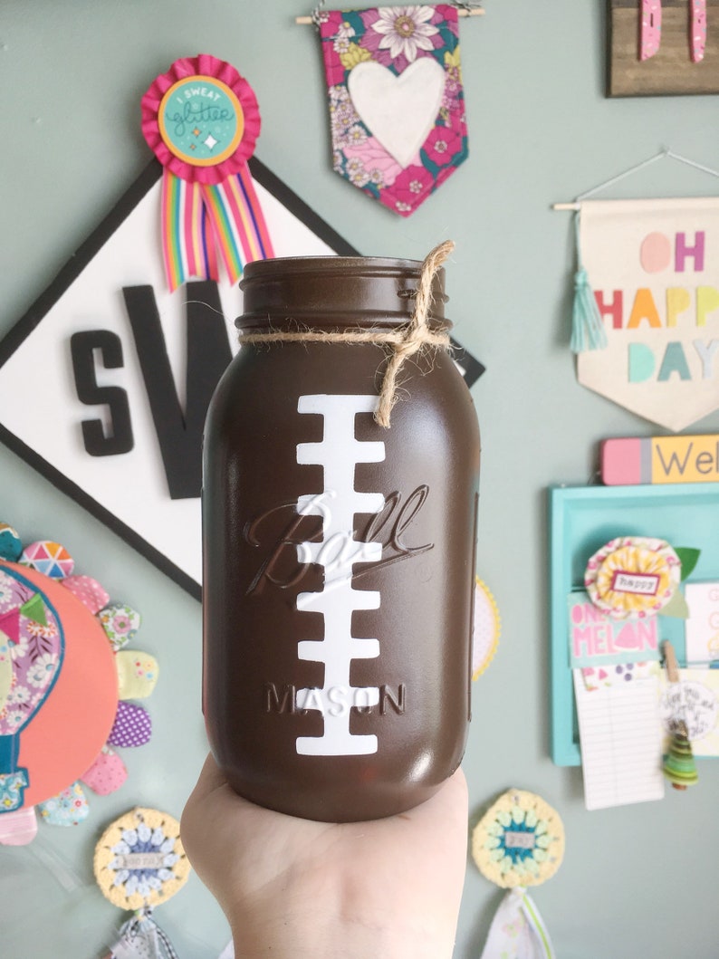 Football Mason Jar Sports Party NFL Super Bowl Centerpieces Etsy