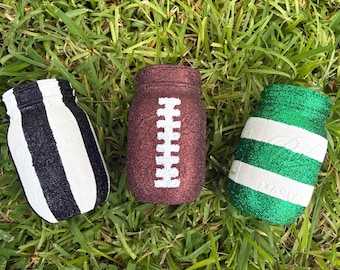 Glitter Football Mason Jar: Sports Party Centerpiece