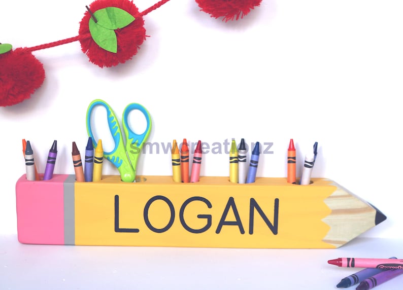 Pencil Shaped Pencil & Crayon Holder Teacher Desk Custom Wood Etsy