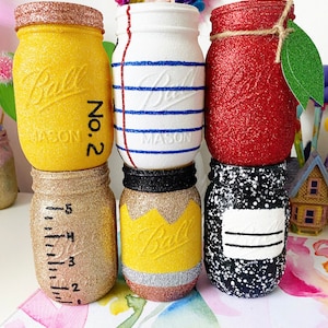 The Original Glitter School Themed Mason Jars - Teacher Gift - First day of school- Back to school- Teacher Jar -Teacher appreciation week