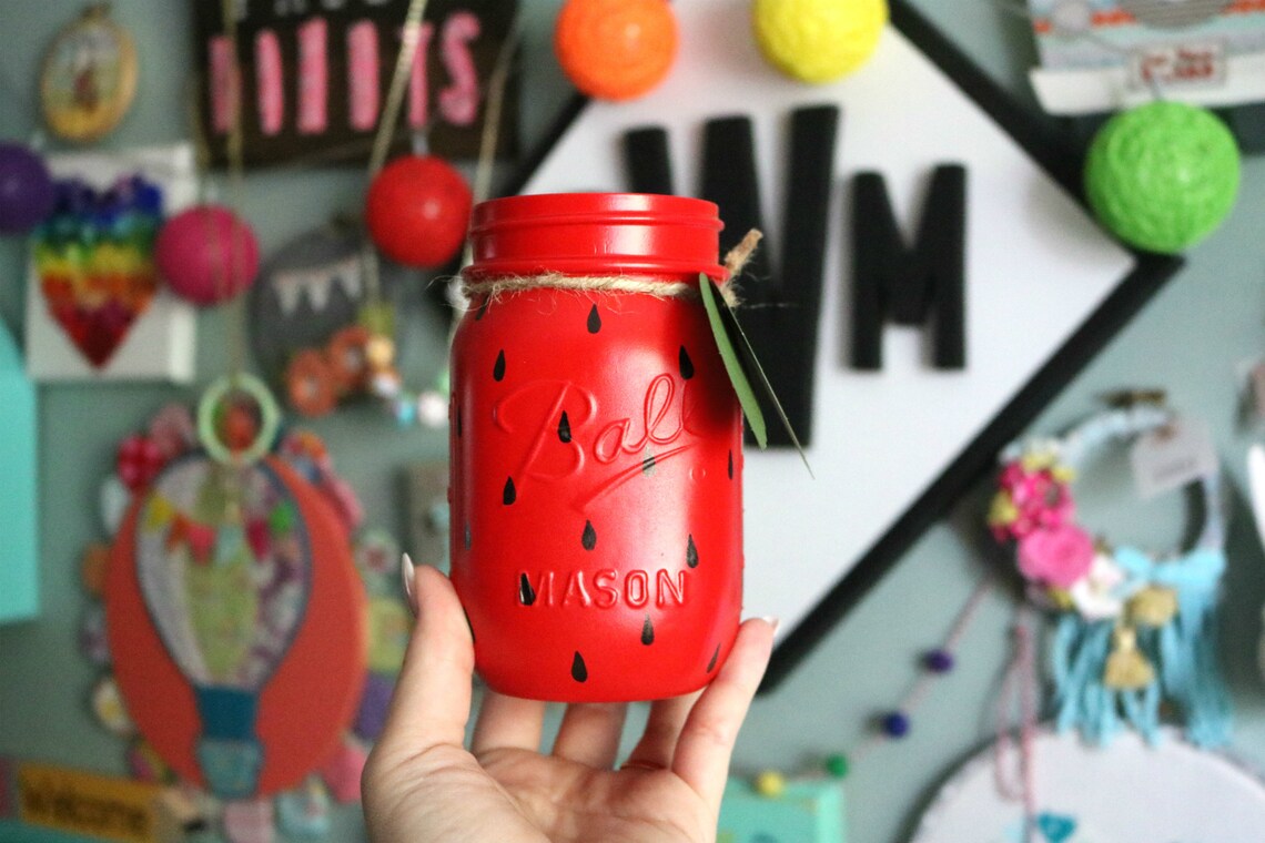 Strawberry Mason Jar Desk Decor Summer Picnic Fruit Strawberry Etsy