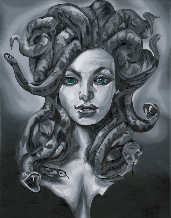 Medusa Original Oil Painting 12x18 Medusa pillowcase | Etsy