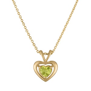 14k Gold Peridot Heart Pendant Necklace