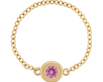 14k Gold Pink Topaz Stone Chain Ring