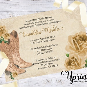 Western Quinceanera Invitation, Cowgirl Invitation, Quinceanera Invitation, Vintage Invitation, Vintage Western Invite - 5x7 Digital File