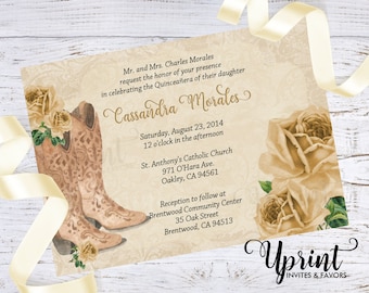 Invitación de quinceañera con temática vaquera, invitación de quinceañera, invitación vintage, invitación vintage del oeste - Archivo digital de 5x7