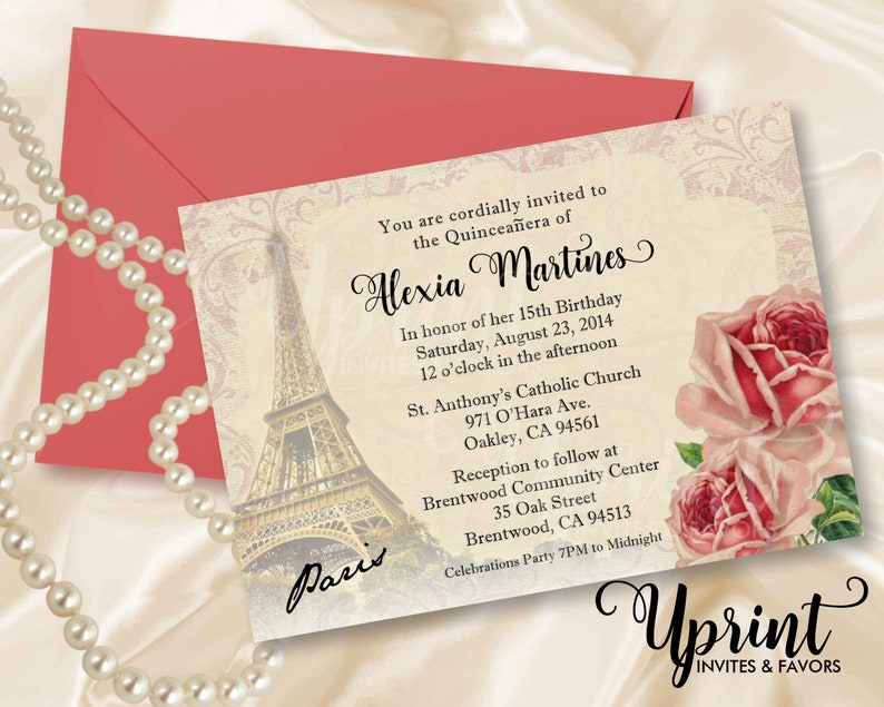Paris Quinceanera Invite Quinceanera Invitations Eiffel Etsy