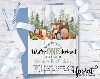 Invitación rústica de ONEderland de invierno, invitación de fiesta de cumpleaños de Woodland, invitación de 1er cumpleaños de Woodland, invitación de primer cumpleaños de ONEderland, 5x7