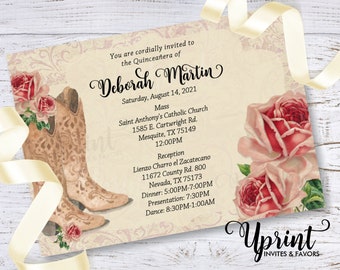 Invitación de quinceañera vintage, invitación occidental, invitación de quinceañera, invitación vintage, invitación occidental vintage - archivo digital 5x7