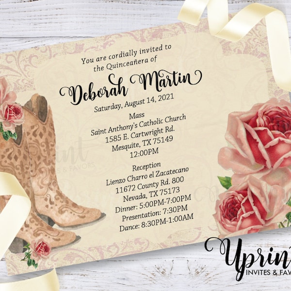 Roses Western Quinceanera Invitation Etsy