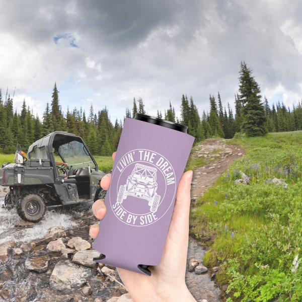 Livin The Dream Side by Side Can Coozie, Slim Can Cooler for UTV Rider, Group Offroading Gift, Couples SxS Accessory, Side by Side Trip Gift