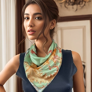 Silk Neckerchief, &quot;Tidepool&quot; Bandana Scarf, Fractal Design, gift for woman, holiday color, scarf for woman, gift for girlfriend