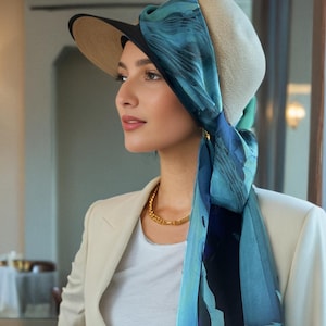 Sheer Green Blue Silk Scarf, Scarves for women, lightweight shawl, unique gift, water, ocean - LSC229