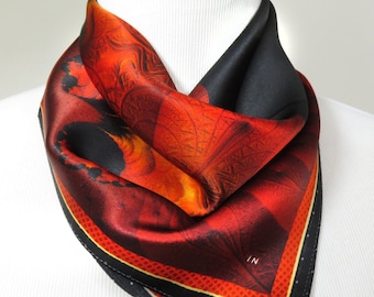 Silk Neckerchief, "Crescendo" Small 16" Square Scarf, Fractal Design, Christmas gifts for women, wrist scarf, purse scarf, friend gift