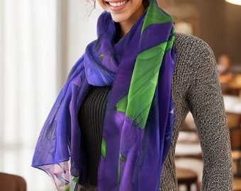 Purple Silk Shawl for women in sheer chiffon, Oceanic Wave in Brilliant Purple