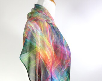 Ombre multicolor light silk scarf unique gift for woman Art | Etsy