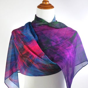 Ombre multicolor light silk scarf, unique gift for woman, Art scarf, silk chiffon shawl, fuschia purple, Summer Scarf for Woman, image 6