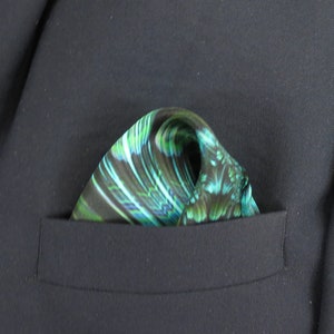 Green Pocket Square in pure silk, "Reaction" silk handkerchief,  gift for husband, neckerchief