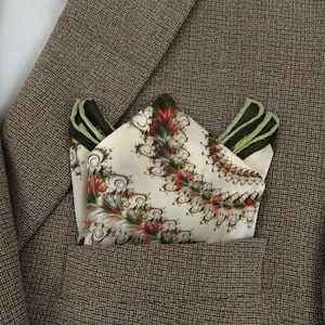 Mens Silk Pocket Square, Fractal Silk handkerchief, &quot;Rocaille&quot;,  unique gifts for Men, unusual Boyfriend gift