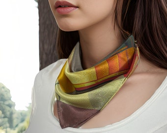 Small Silk Scarf, in muted Fall colors "Automne", lovely gift for a friend