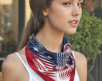 Small Stars and Stripes Silk Scarf, red white and blue patriotic silk neckerchief