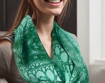 Long Silk Scarf Shawl, Scarves for Women, Unique scarves. Appreciation Gift for woman, "Wings of Inspiration", Green Meditation shawl