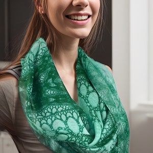 Long Silk Scarf Shawl, Scarves for Women, Unique scarves. Appreciation Gift for woman, "Wings of Inspiration", Green Meditation shawl