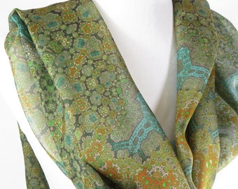 Long Silk Scarf Shawl, Meditation Shawl, Unique Gifts for Women, Sage Green Silk wrap scarf,  nice thank you gifts,  "Orient"