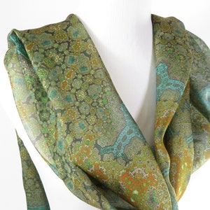 Silk Meditation Shawl, Long Silk Scarf Shawl, Unique Gifts for Women, Sage Green Silk wrap scarf, thank you gifts, Orient image 4