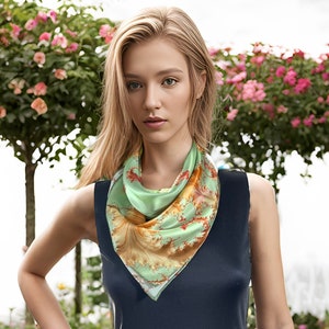 Silk Neckerchief, &quot;Tidepool&quot; Bandana Scarf, Fractal Design, gift for woman, holiday color, scarf for woman, gift for girlfriend