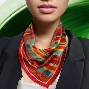 Small Neckerchief Silk Scarf, &quot;Red Plaid&quot;, Mini Accent Scarf