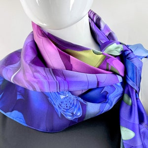 Violet 36 Square Scarf Silk for women, Gift for Wife, Thank You Gift, 3D Fractal Design image 3