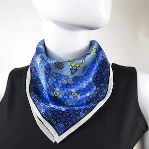 Small Blue Scarf, Galileo Silk Geometric Fractal Scarf 16 Square neckerchief for woman, gifts for her, purse scarf, wrist scarf image 2