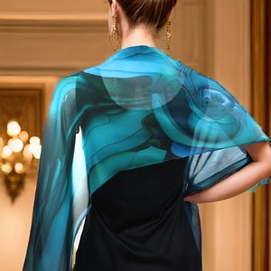 Blue-green pure silk chiffon scarf "Oceanic Blue" | Scarves by Ellen