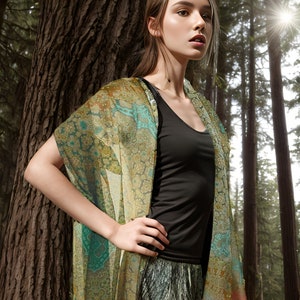 "Orient" in sage silk chiffon meditation shawl | Scarves By Ellen