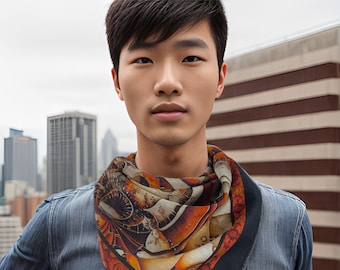 Silk-Cotton Bandana: Fractal Design Festival Scarf, 26" Square