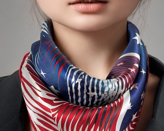 Small Red White and Blue Silk Scarf, "Stars and Stripes" patriotic silk neckerchief