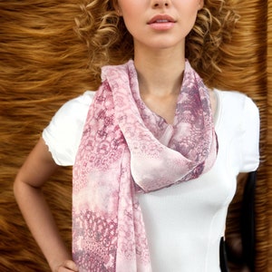 Pink and White Silk Scarf, Meditation Shawl, Unique Scarves for Women, Gift for woman, Sheer Silk Chiffon &quot;Orient&quot;, Fractal, Mindfulness
