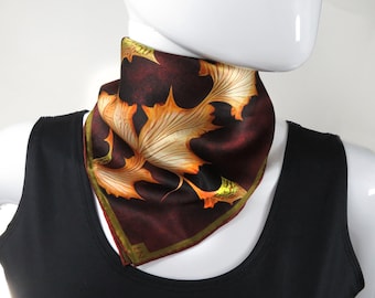 Silk Neckerchief, "Autumn Leaves", Small Brown Scarf, Christmas gifts for women, wrist scarf, purse scarf, friend gift