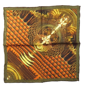 Gold Silk Pocket Square, "Altar II in Gold" Fractal Silk Handkerchief, unique gift for men, small silk scarf, hand-rolled hem