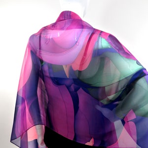 Summer Shawl for women in three colors on Silk Chiffon. Evening Wrap, Wedding Shawl, Birthday or thank you gift image 1
