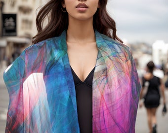 ombre multicolor light silk scarf, unique gift for woman, Art scarf, silk chiffon shawl, fuschia purple, Summer Scarf for Woman,