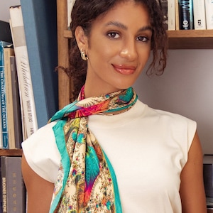 Diamond-shaped Silk Scarf, &quot;Carnival Gold&quot;  Fractal Design, Silk Satin Neck Scarf, gifts for women, hair scarf