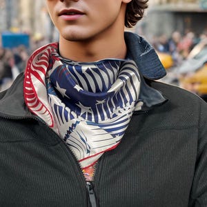 Red White and Blue Silk Scarf, &quot;Stars and Stripes&quot;, bandana-sized patriotic scarf