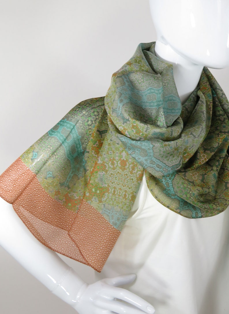 Silk Meditation Shawl, Long Silk Scarf Shawl, Unique Gifts for Women, Sage Green Silk wrap scarf, nice thank you gift, Orient, Christmas image 7