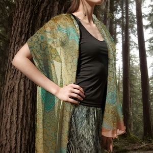 Silk Meditation Shawl, Long Silk Scarf Shawl, Unique Gifts for Women, Sage Green Silk wrap scarf, thank you gifts, Orient image 3